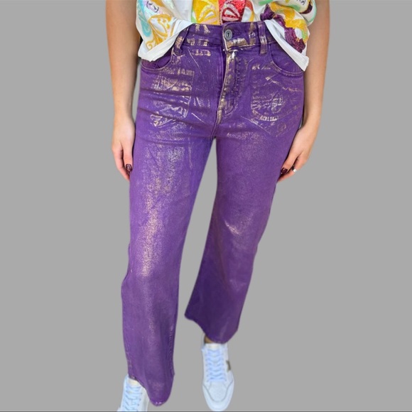 NWT Purple Jeans W/ Gold Metallic Detail Sz XS - Picture 2 of 6